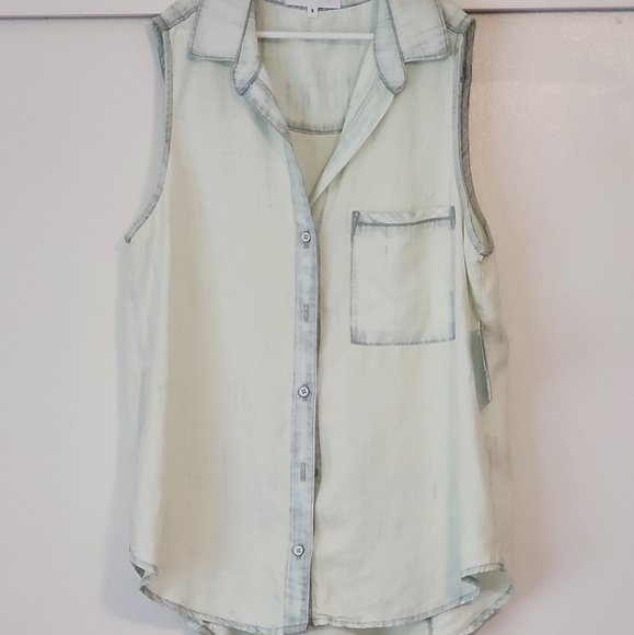 Bella Dahl Green Collared Sleeveless Blouse Button-Down Top Shirt NWT Size Small - Picture 3 of 6